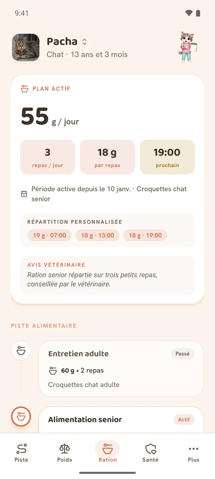 Le plan alimentaire d’Animoa avec le calcul de ration