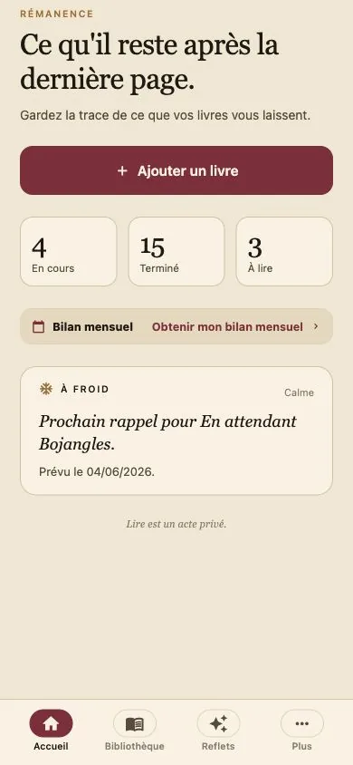 L’écran d’accueil de Rémanence avec la lecture en cours
