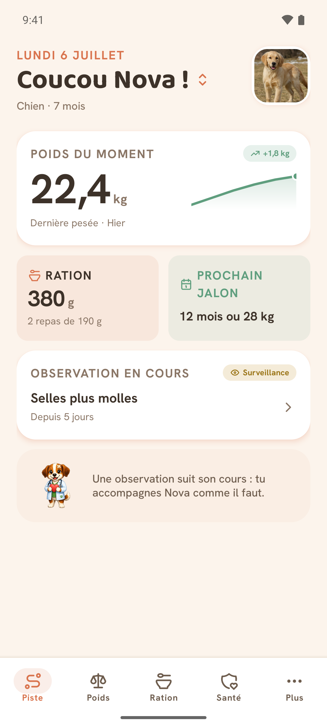 Écran de l'application Animoa