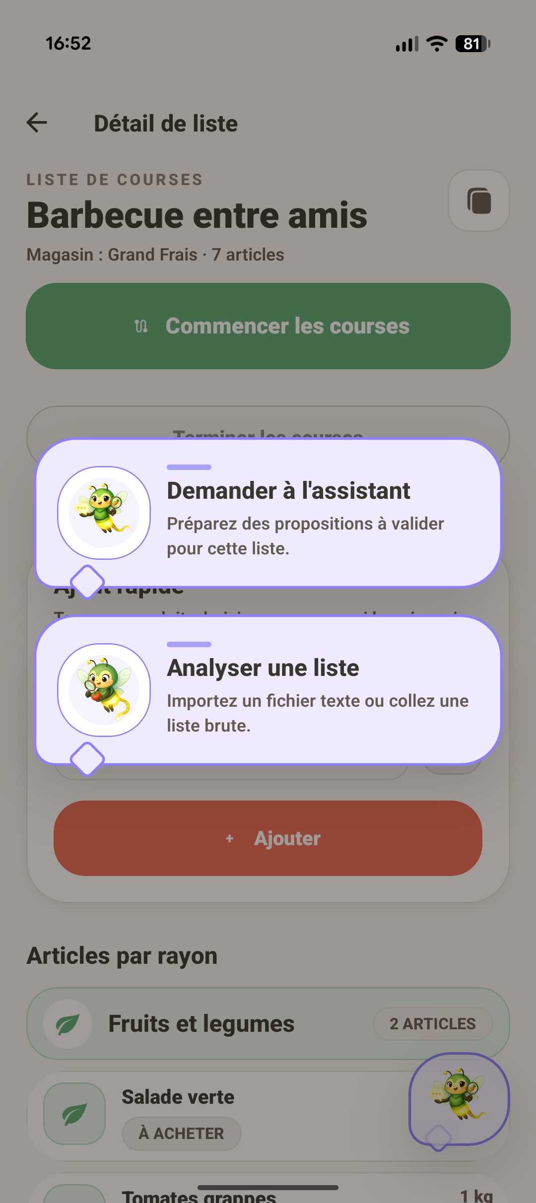 Écran de l'application Dedalia